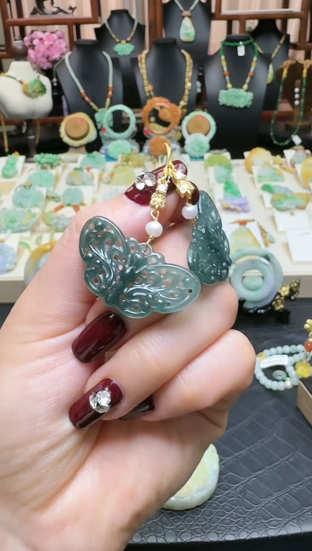 【闪购商品】翡翠耳坠银S925镶嵌蝴蝶耳坠