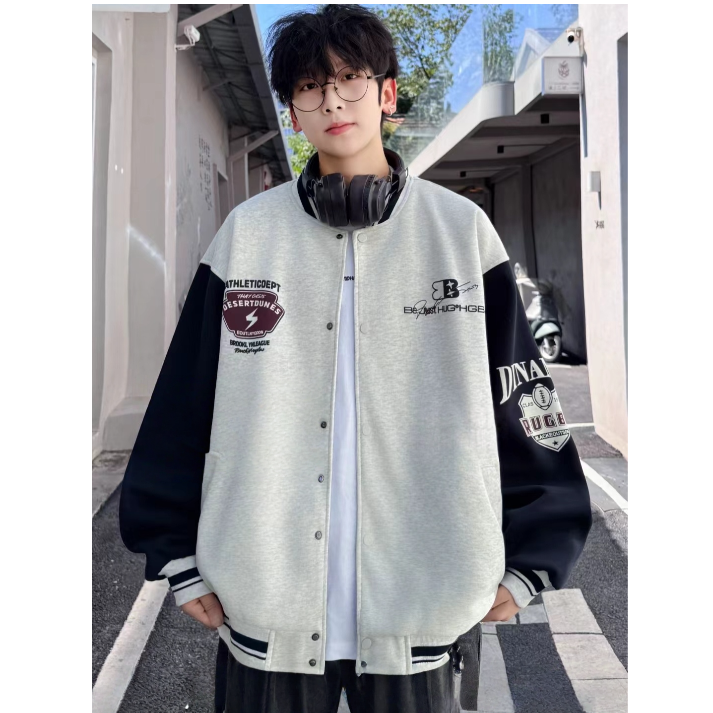 T397青少年春秋外套高中生棒球服上衣撞色帅气初中生衣服