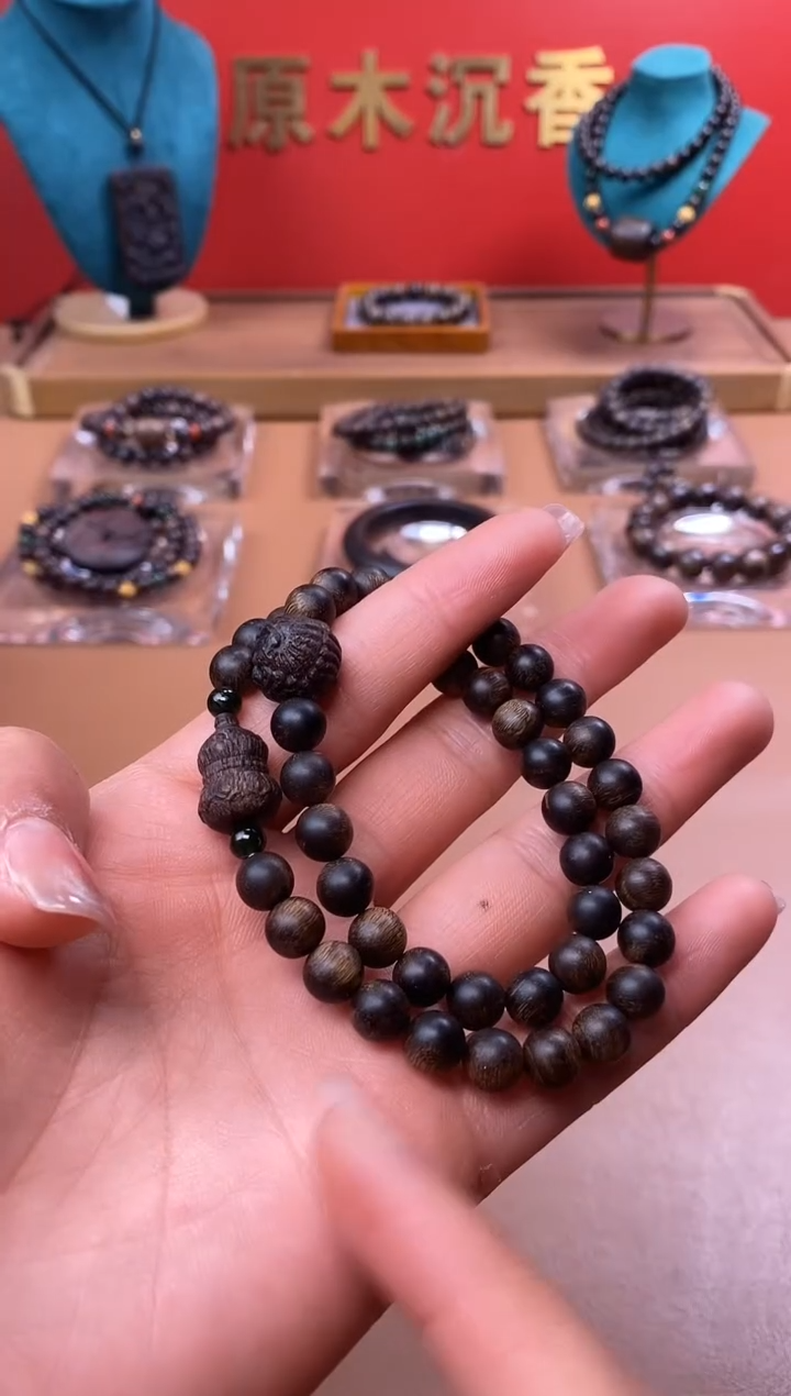 【闪购商品】沉香手串M沉水富森瘤疤08+葫芦貔貅顶珠沉香木雕
