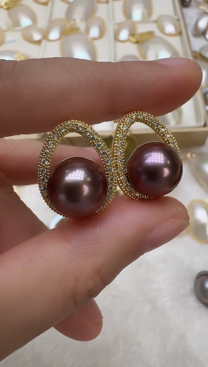 未镶嵌耳饰淡水珍珠紫色