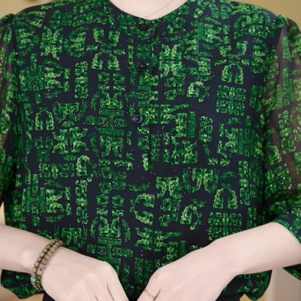 2025新款专柜贵妇人气质绿色小衫E-8106