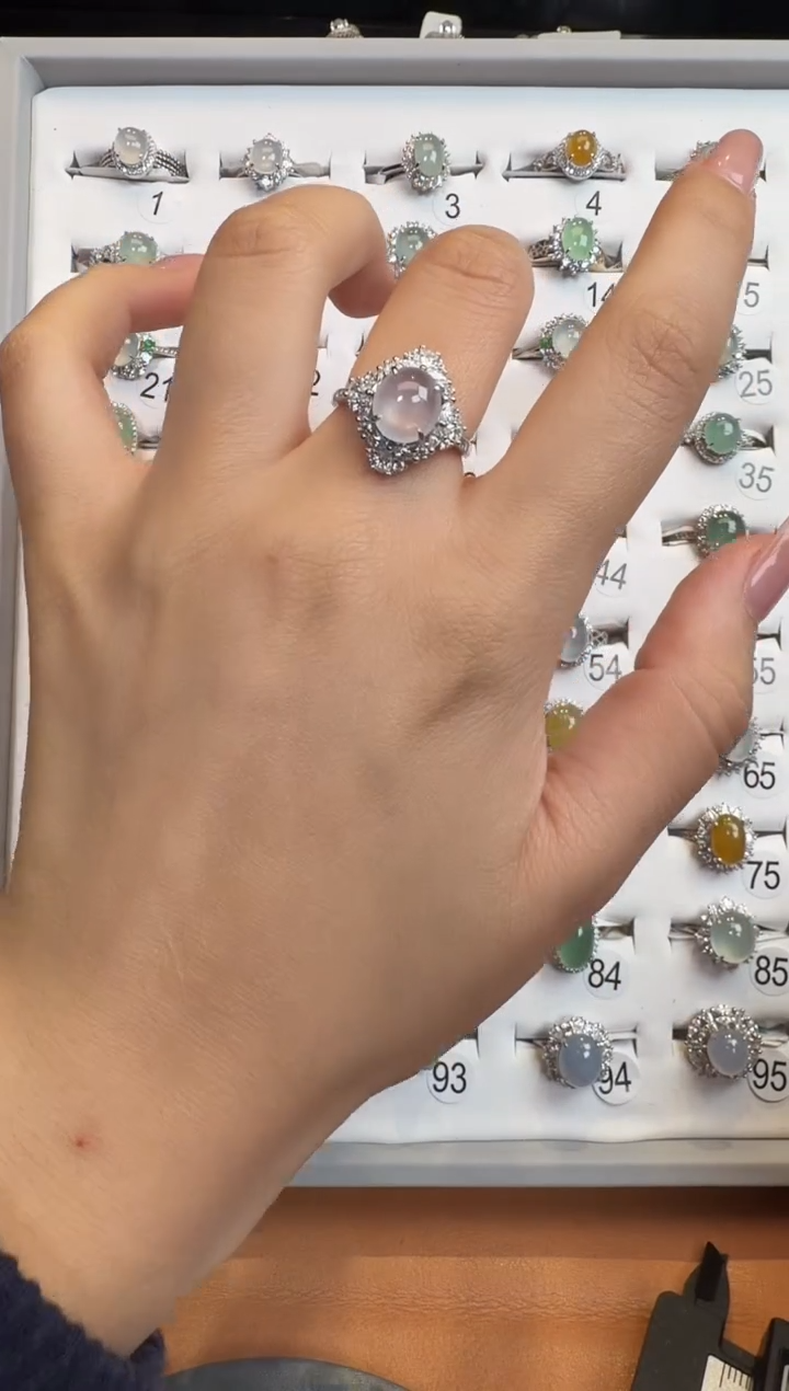 银S925镶嵌戒指翡翠925银镶A货翡翠戒指254