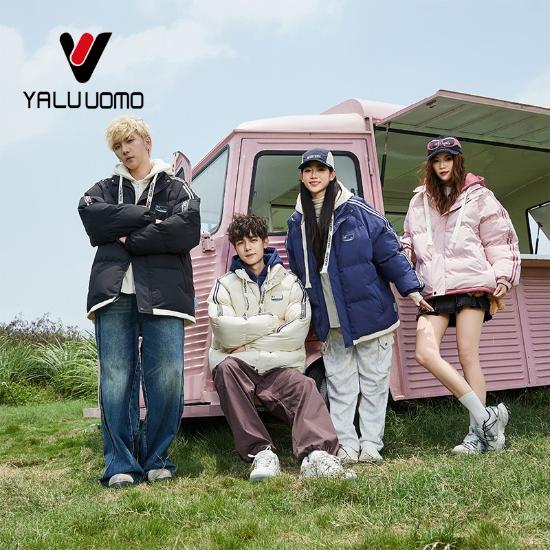 雅鹿男装厚款常规款连帽纯色棉服棉衣冬季情侣运动休闲立领