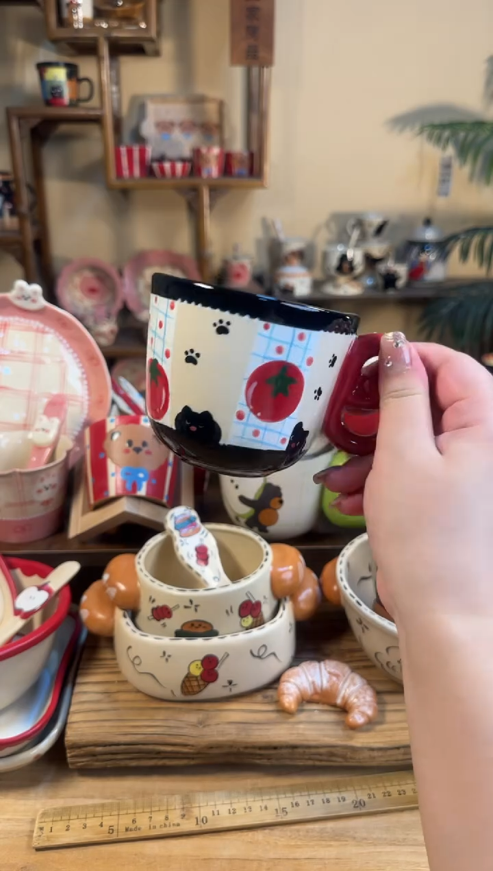 陶瓷番茄猫咪杯子【十里高温釉下彩陶瓷】
