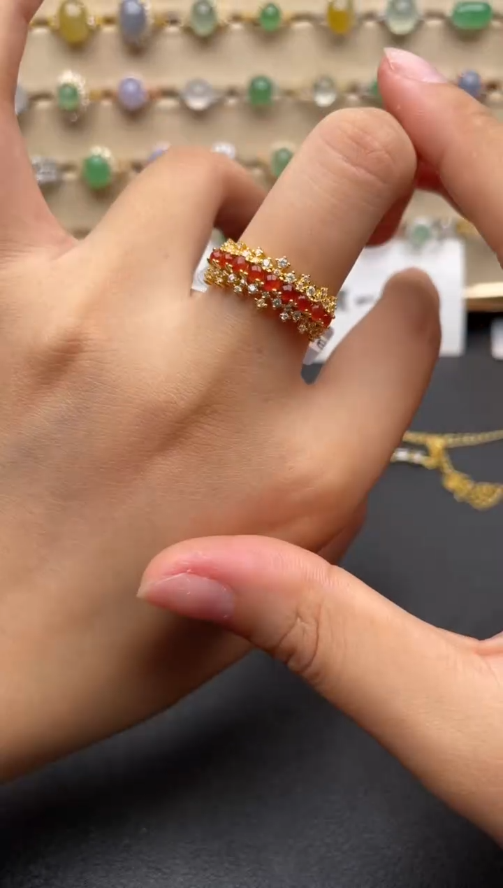 银S925镶嵌戒指翡翠一物一证一礼盒