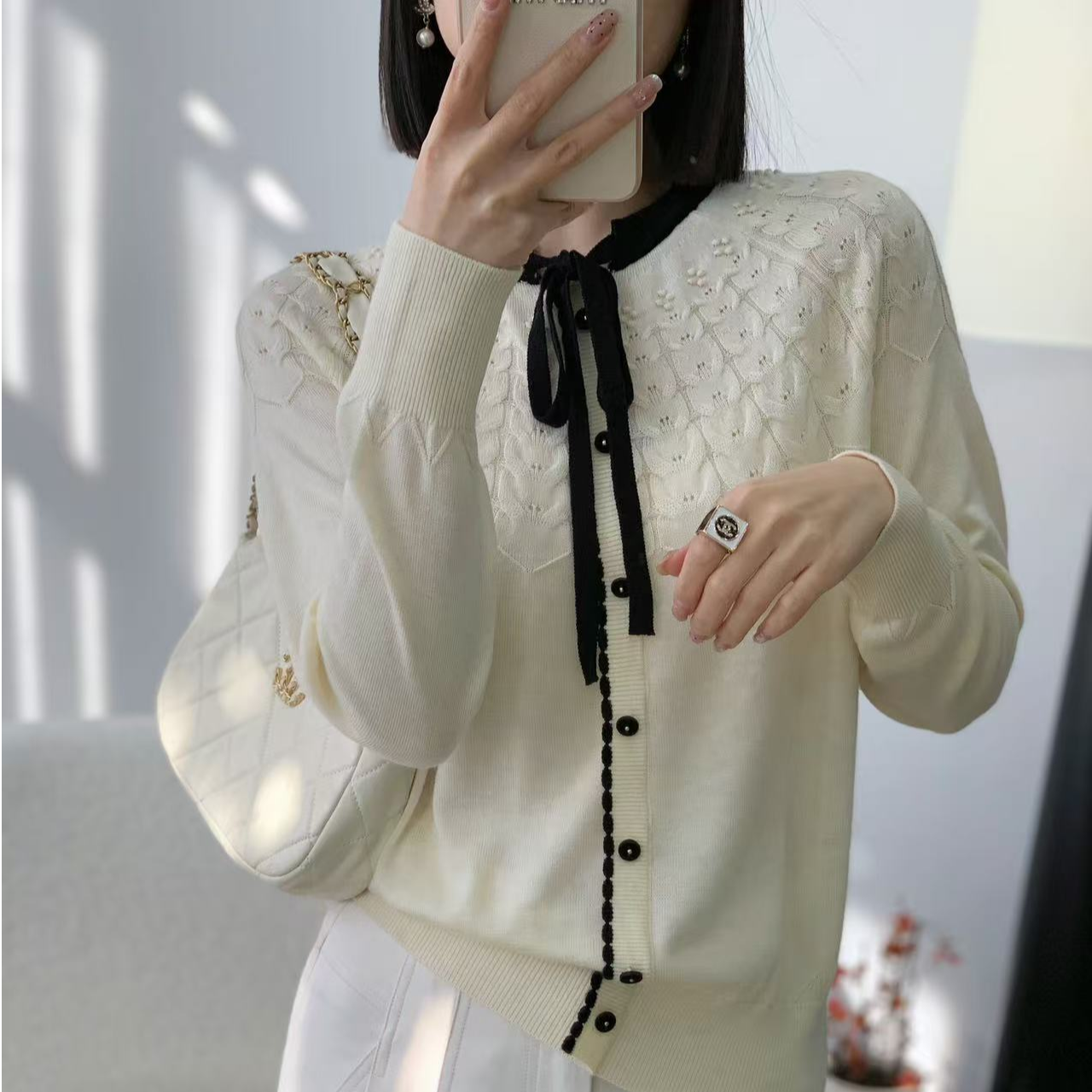 【例畔精选】2025新款圆领麻花丝带时尚提花百搭减龄针织衫A487#