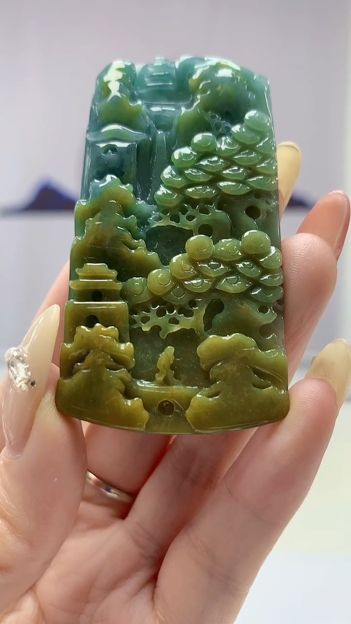 【闪购商品】定制翡翠未镶嵌4902DD-毛货挂件山水46