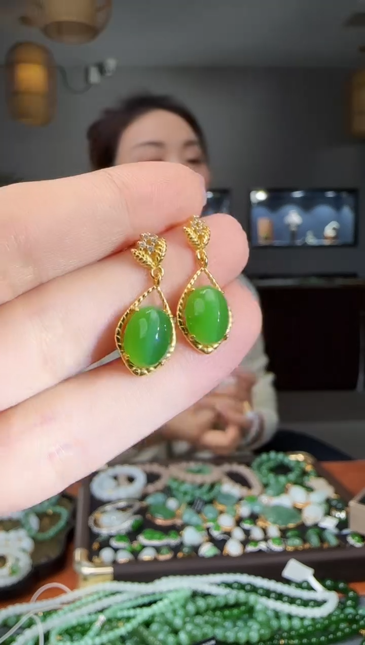 银S925镶嵌和田玉耳饰1