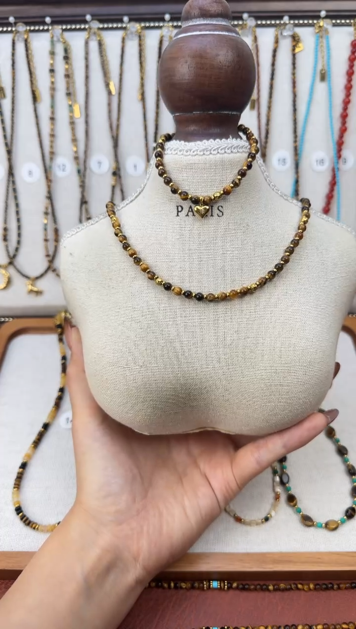 项链钛钢石英质玉A虎手链