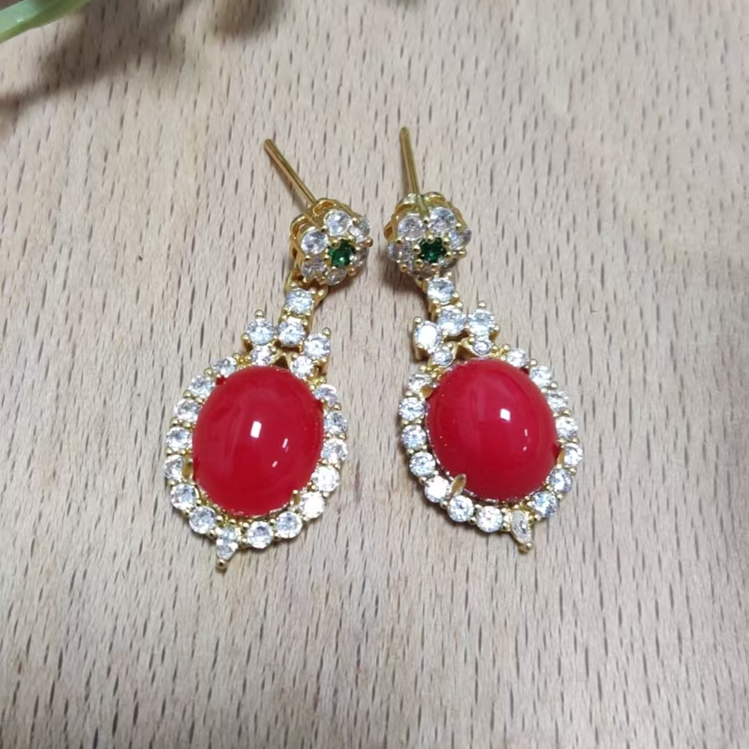 非金属珐琅耳饰 红耳环