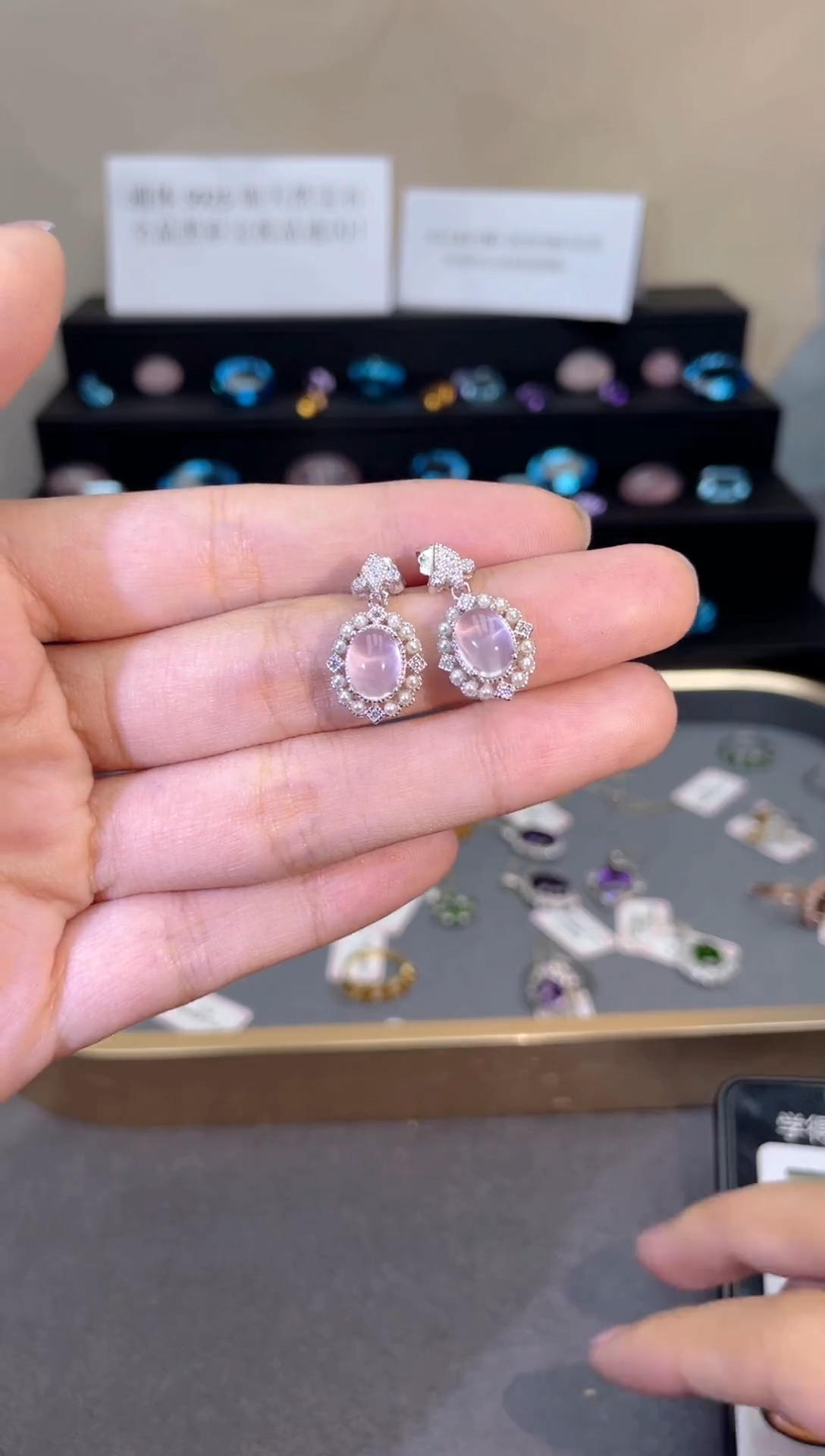 银S925镶嵌耳饰芙蓉石天然宝石