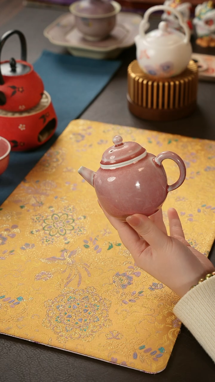 陶瓷茶具楚门窑变豇豆红宫灯壶