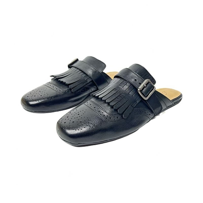 少女风青年包头休闲风平底穆勒鞋皮鞋黑色半拖时尚女鞋3226