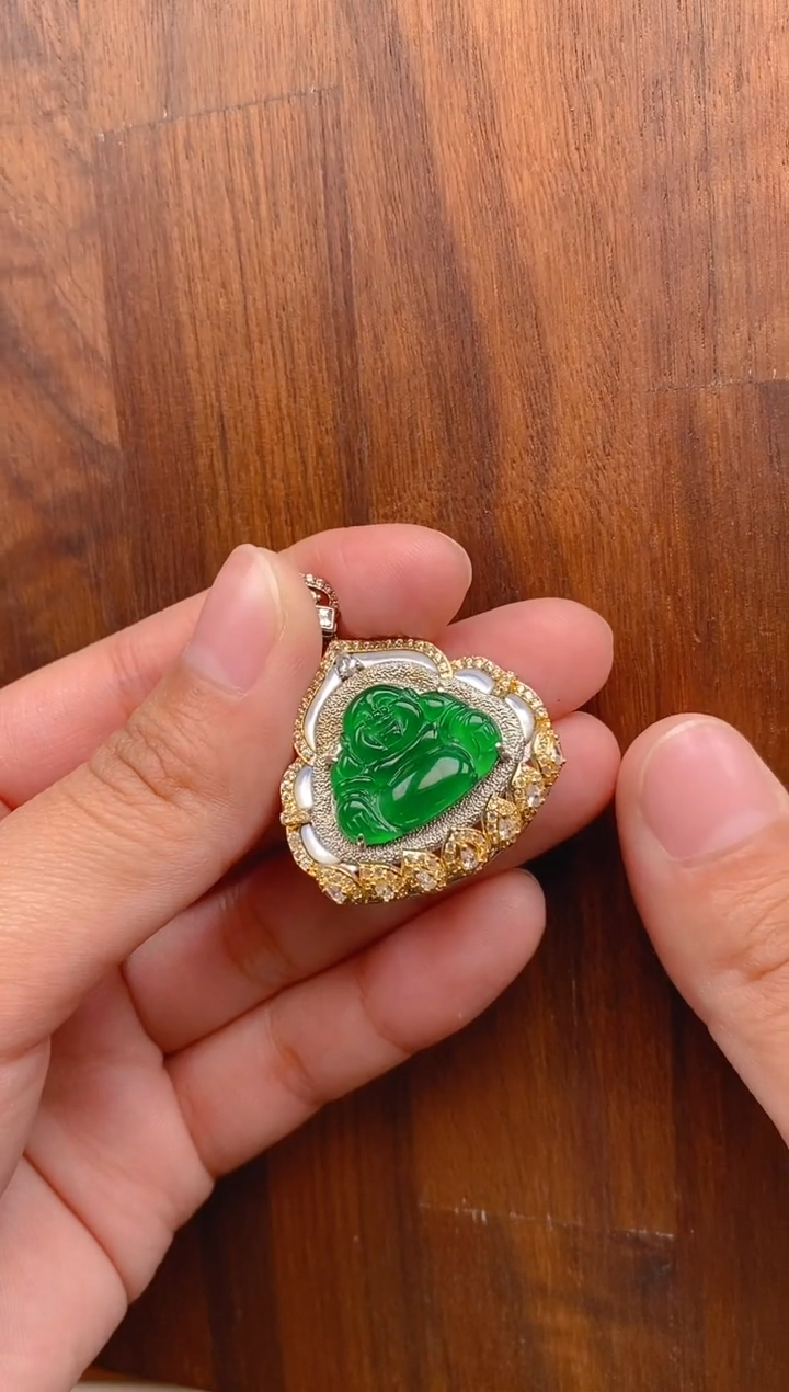 【闪购商品】翡翠吊坠(不含链)银S925镶嵌大佛公吊坠