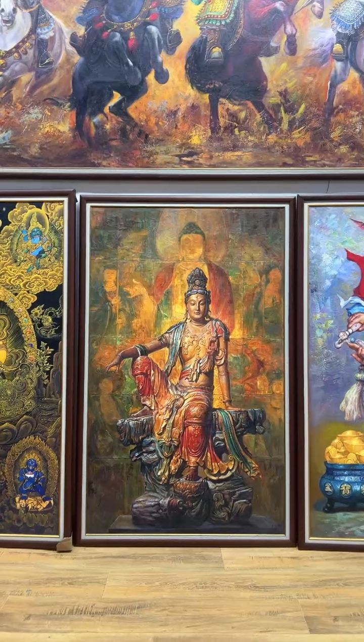 油画【张俊龙】水月观音原创油画客厅茶室办公室玄关肌理版画油画