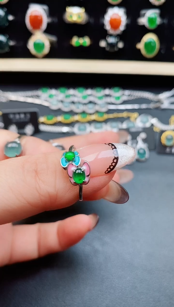 翡翠戒指银S925镶嵌08500