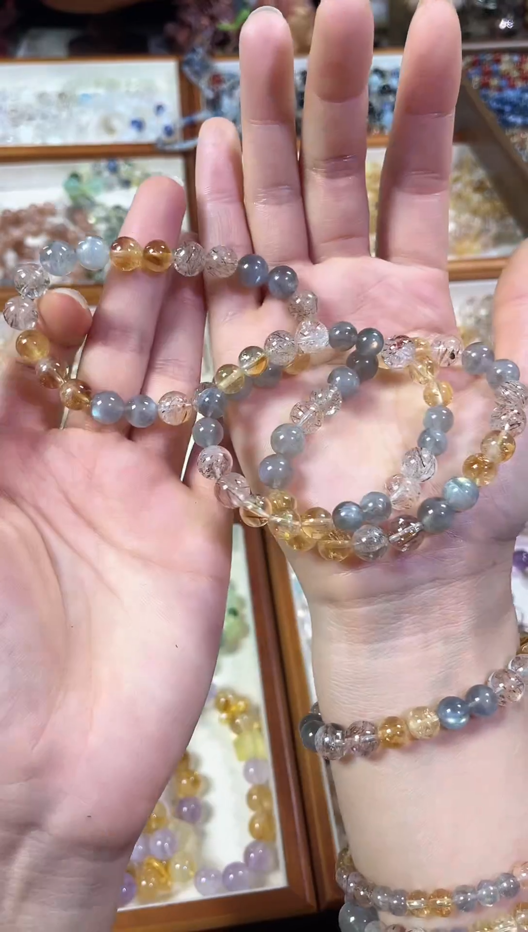 未镶嵌手串水晶月牙】天然灰月光黄塔晶黑金超七手串