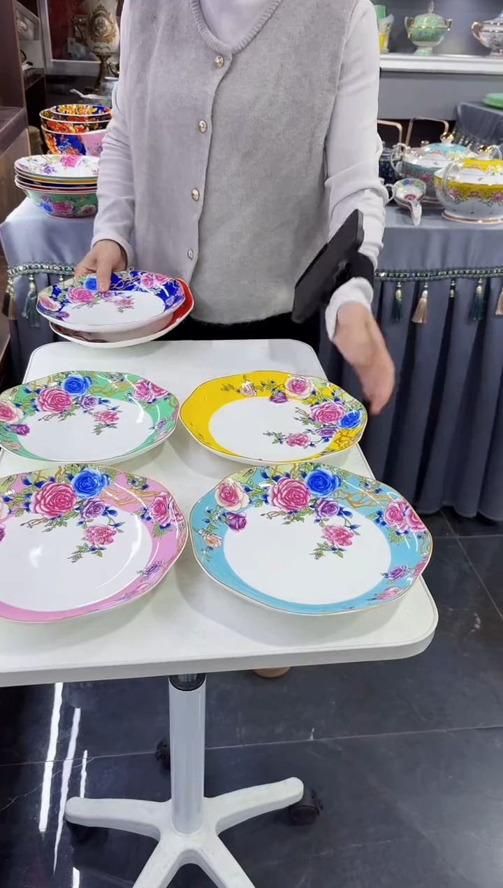 珐琅  8英寸花口圆深盘4个景德镇陶瓷
