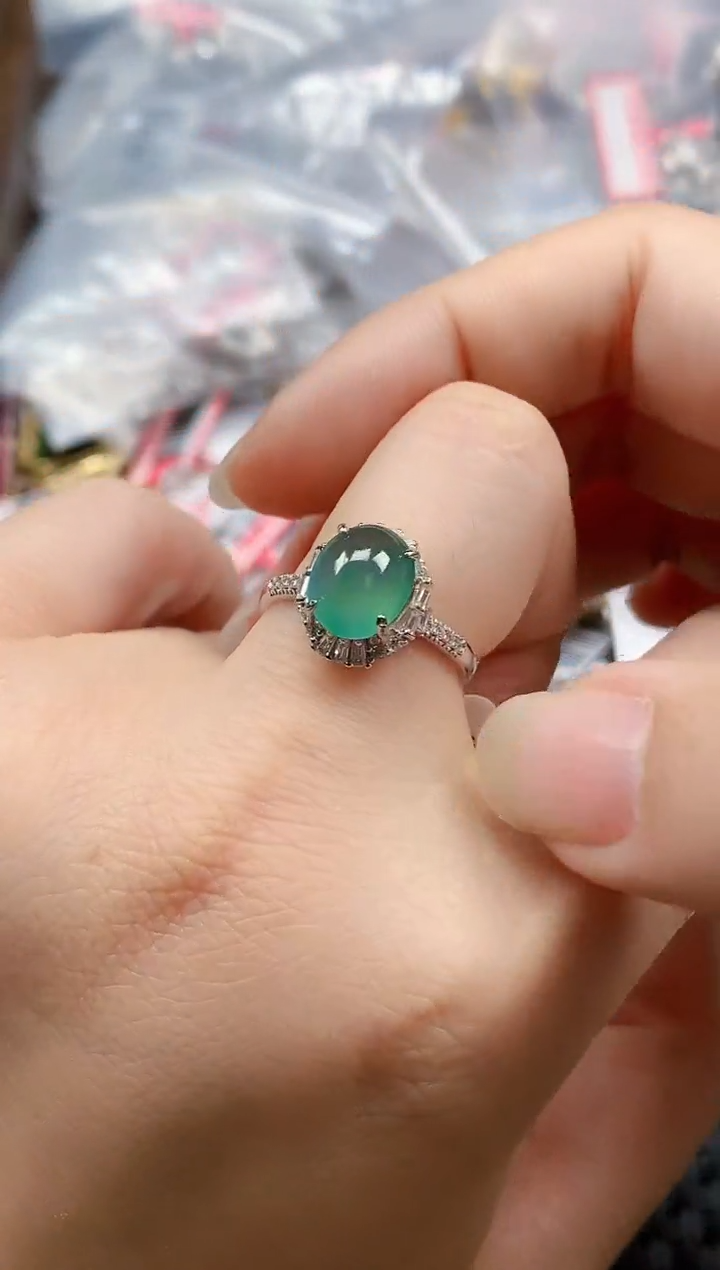 银S925镶嵌戒指翡翠天然A货缅甸翡翠