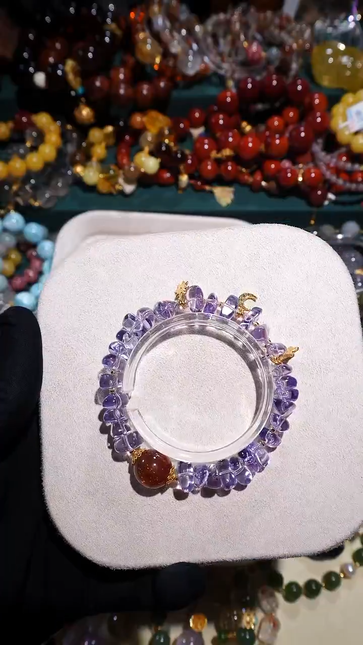 银S925镶嵌手链水晶玻利维亚紫晶铜发晶手链