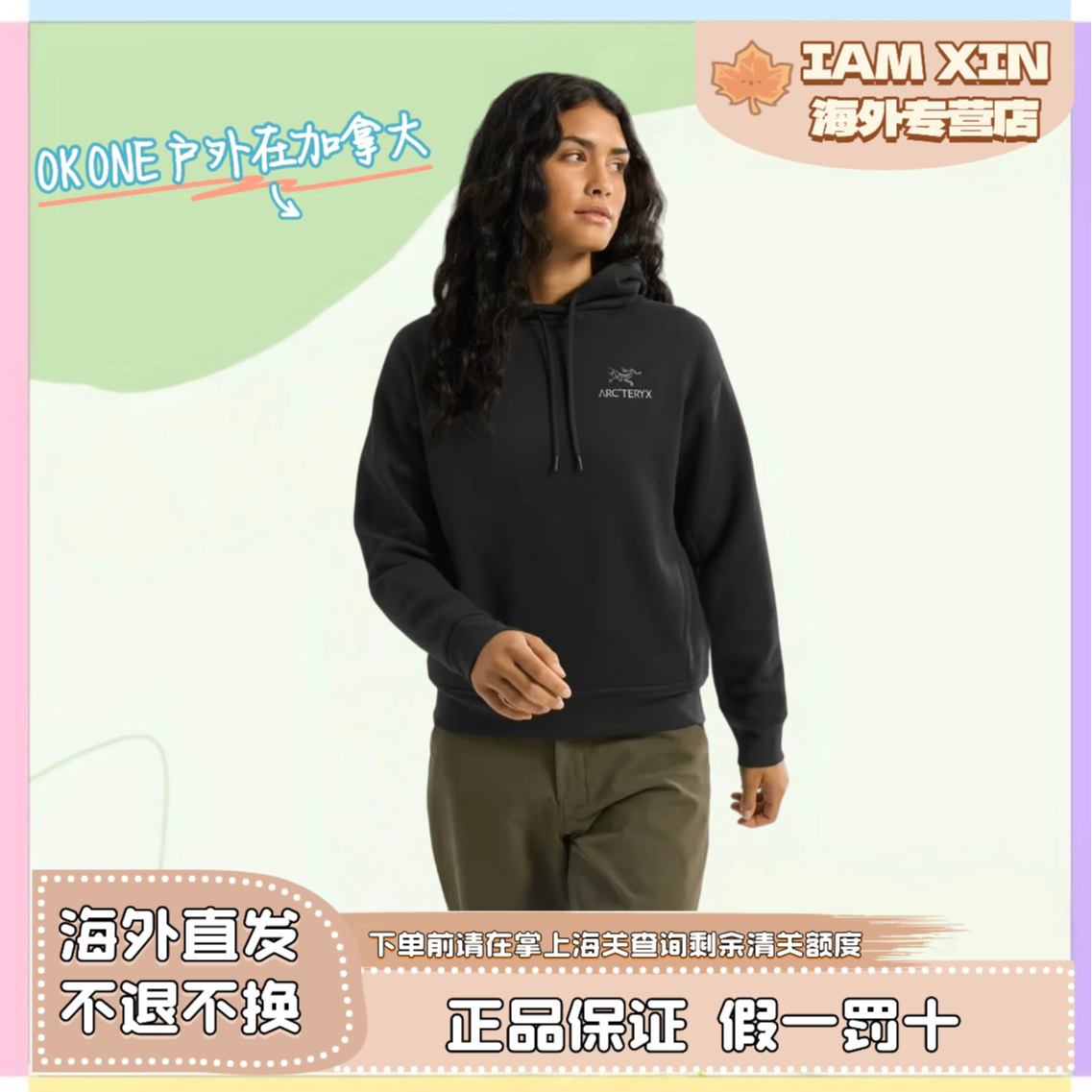 ARC'TERYX/始祖鸟女生EMBLEM HOODY保暖呼吸棉抓绒套头卫衣X9786