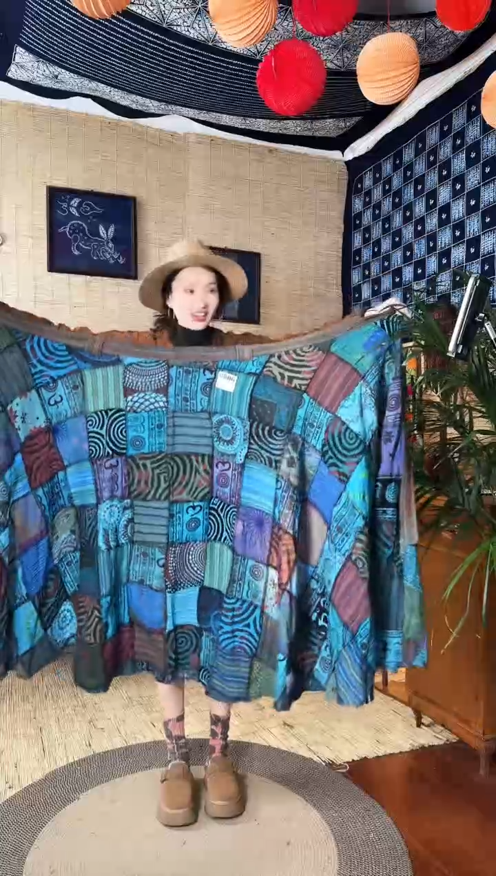 【闪购商品】设计师款彩绘拓印拼接裹裙