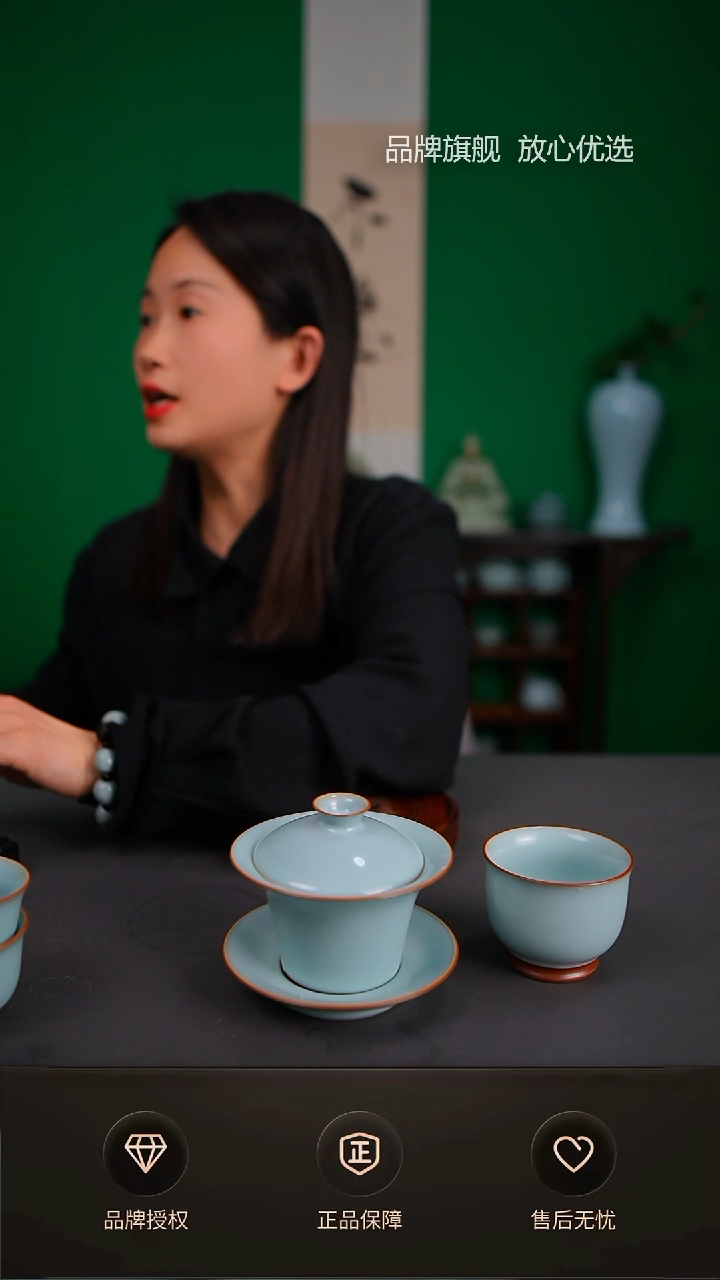 【闪购商品】一级新品天青马蹄盖碗送美人杯