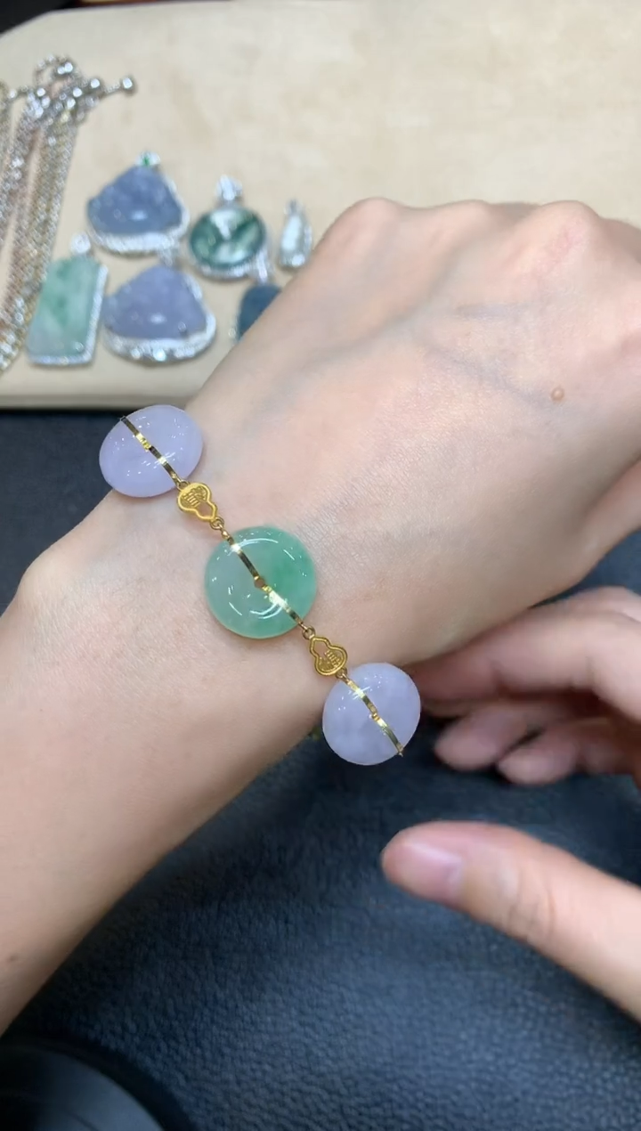 【闪购商品】翡翠手链18K金镶嵌平安扣【无服务费