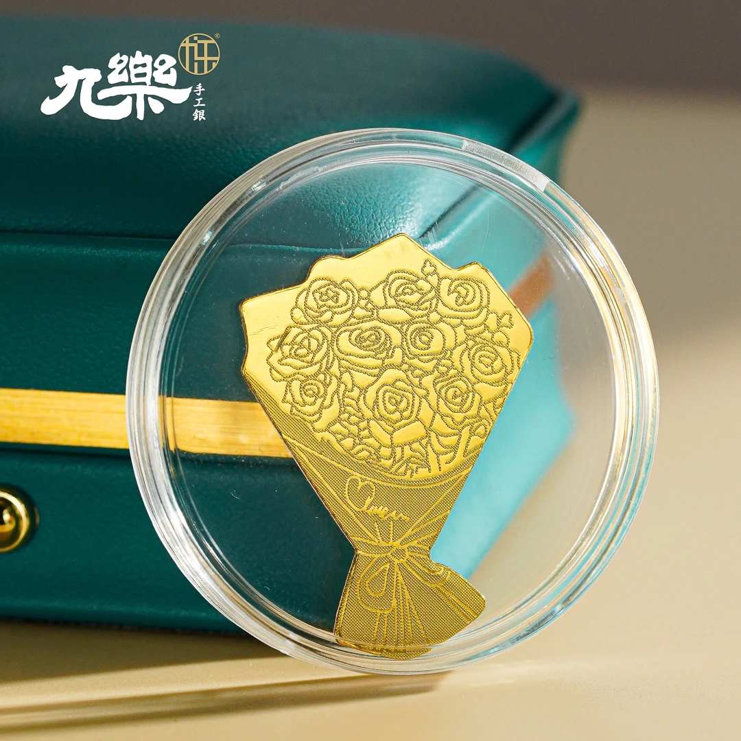九乐 足银银制品 金色玫瑰花束手机贴