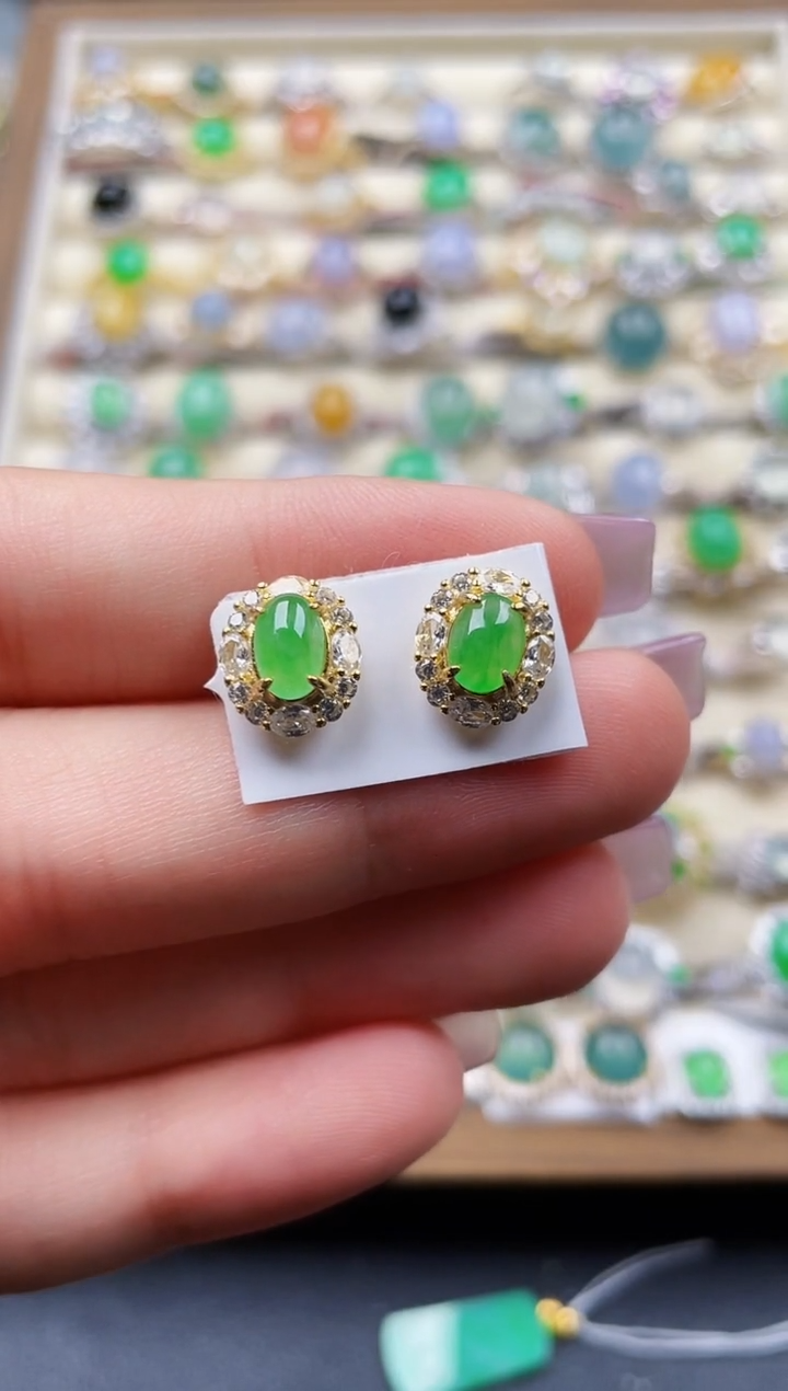 银S925镶嵌翡翠耳饰130