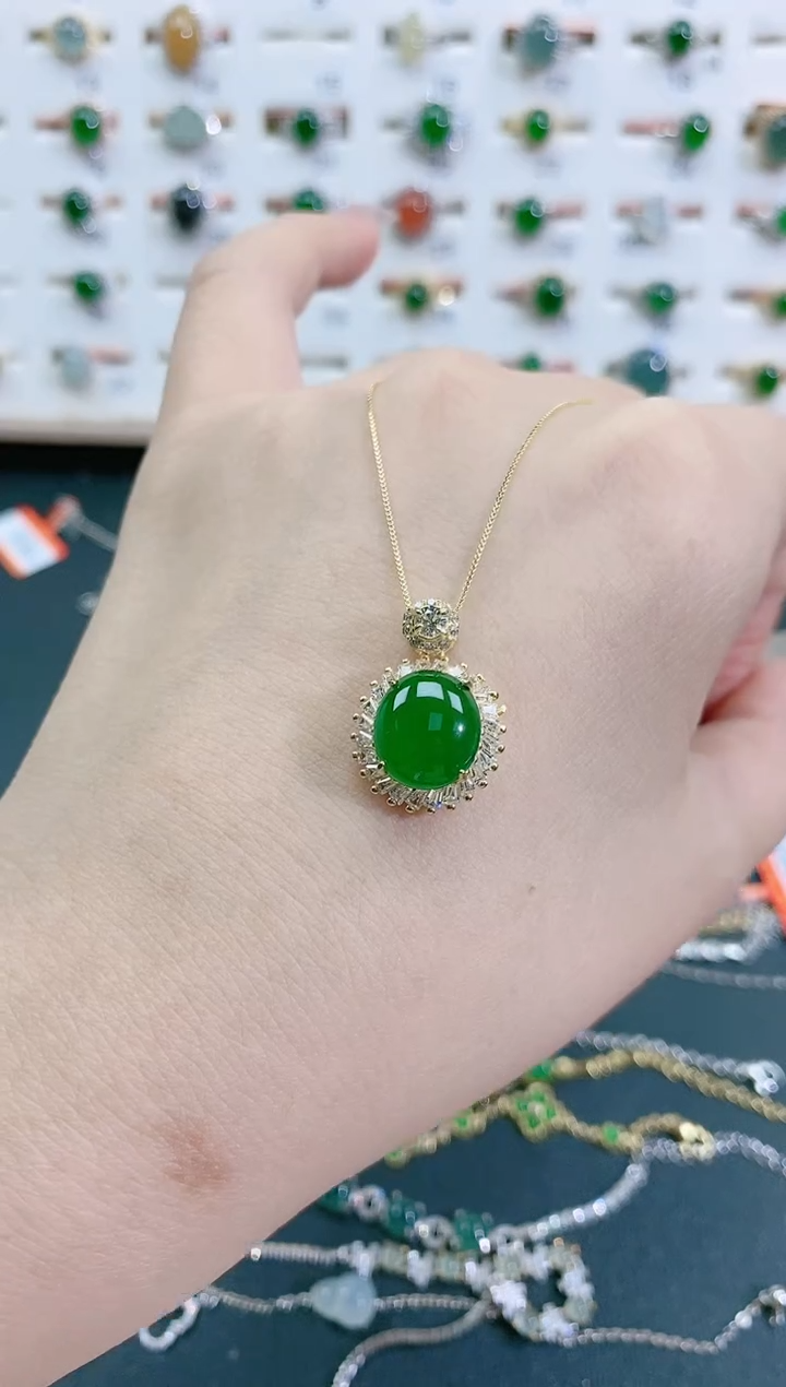 翡翠银S925镶嵌颈饰天然翡翠