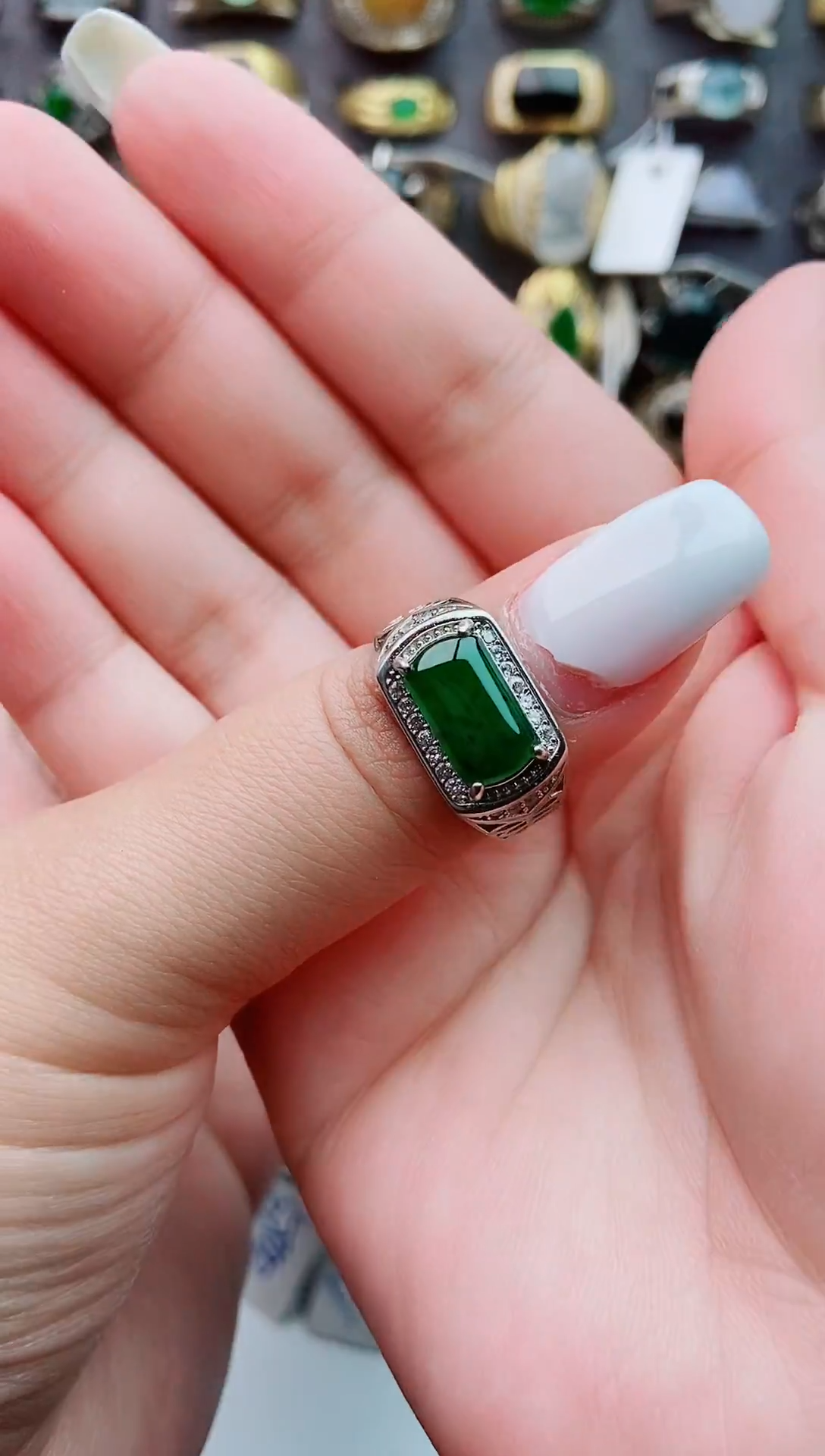 银S925镶嵌戒指翡翠天然翡翠男戒