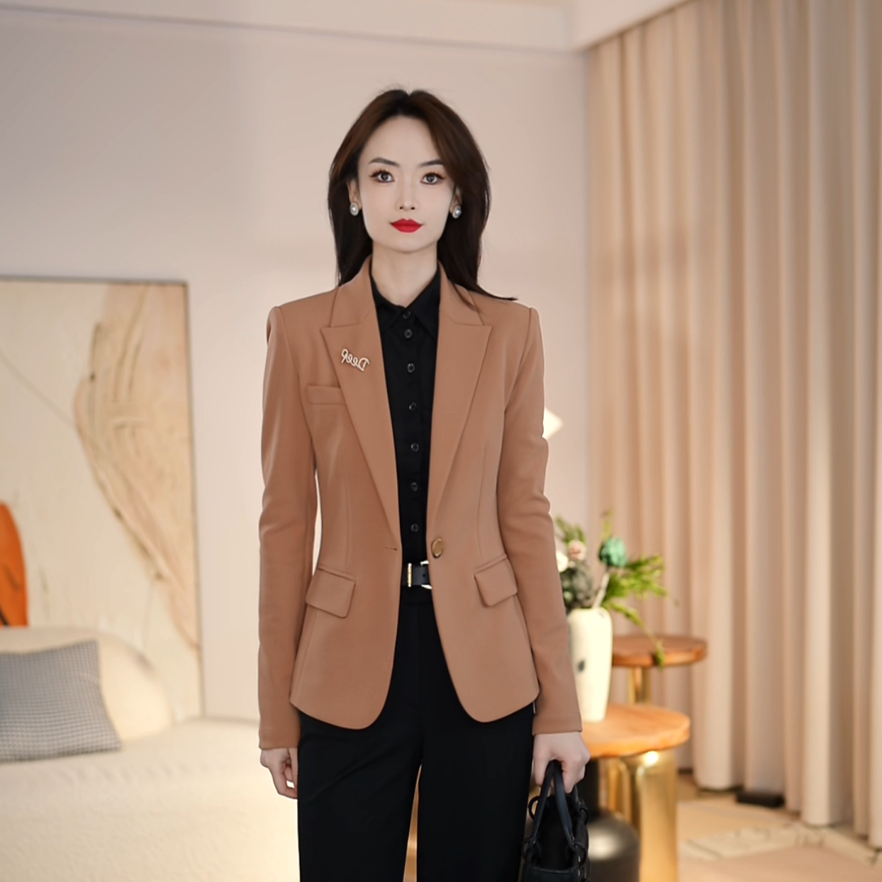 GIRDEAR/哥弟新款 西装外套春夏气质通勤显瘦面试黑色女士1400757