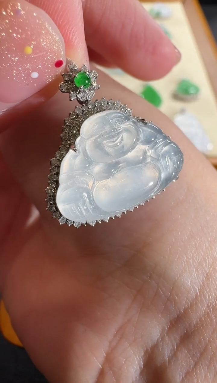 【闪购商品】翡翠吊坠(不含链)18K金镶嵌【源头工厂】钻石镶嵌