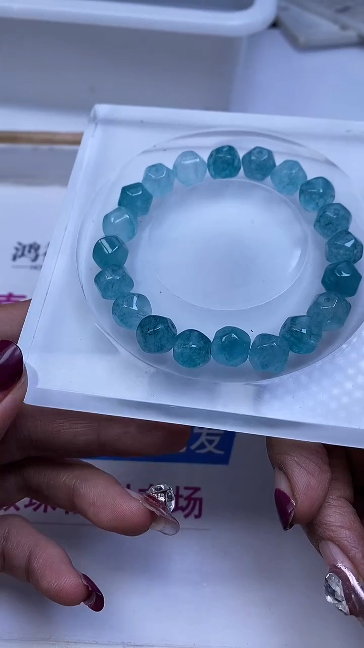 未镶嵌散珠碧玺E894 蓝碧玺算盘灯笼珠10mm10个9.9元