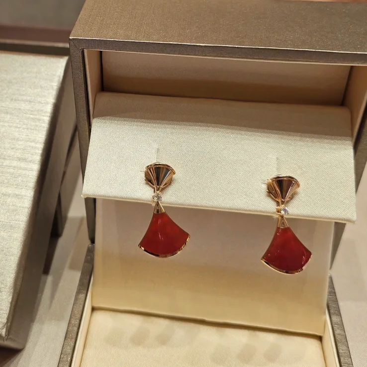 99新 BVLGARI/宝格丽 【欢欢活动】镶钻 扇子耳环 18K玫瑰金