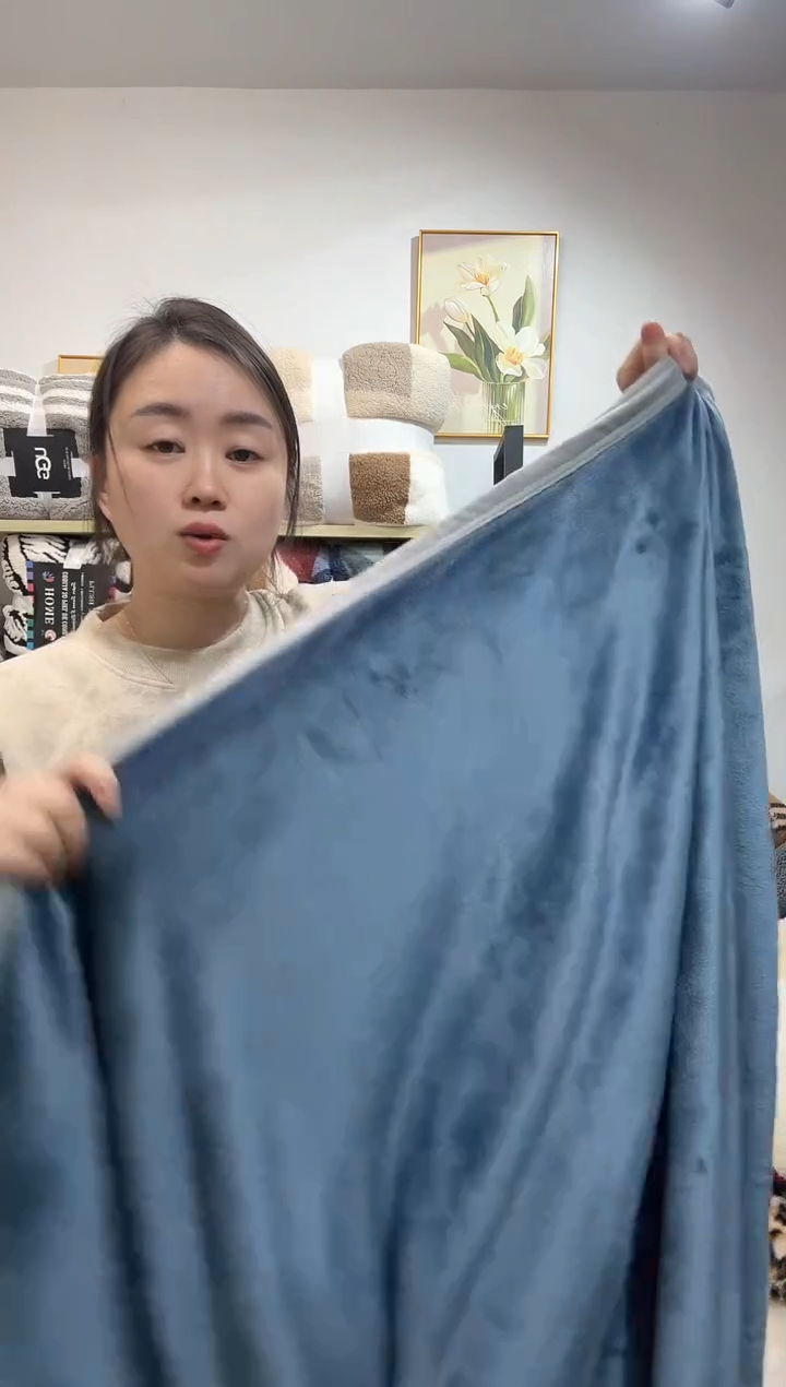 聚酯纤维200*230蓝色包边床单