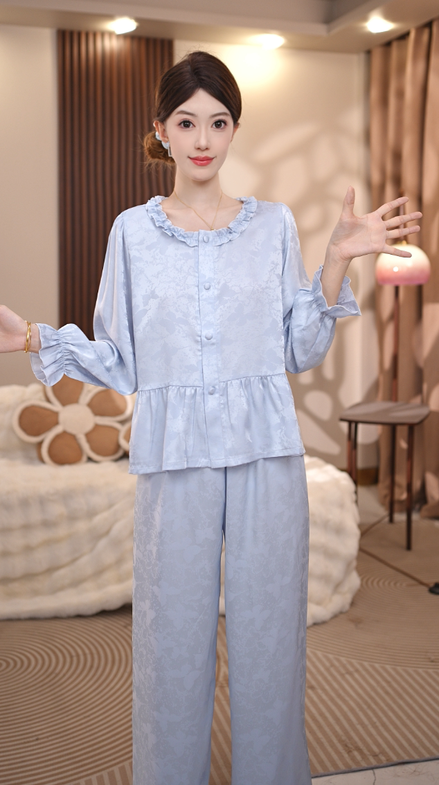 【轻漾】春秋新款提花高级感甜美新款长袖小众睡衣套装家居服女