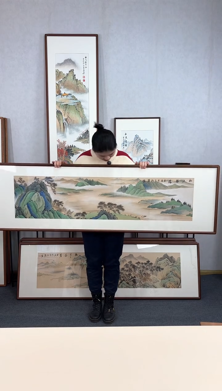 【闪购商品】国画手绘*松江胜游*52*172cm实木框