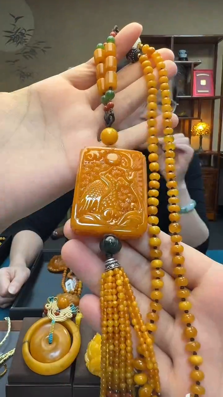 琥珀吊坠(赠链)未镶嵌天然保真蜜蜡方牌套装