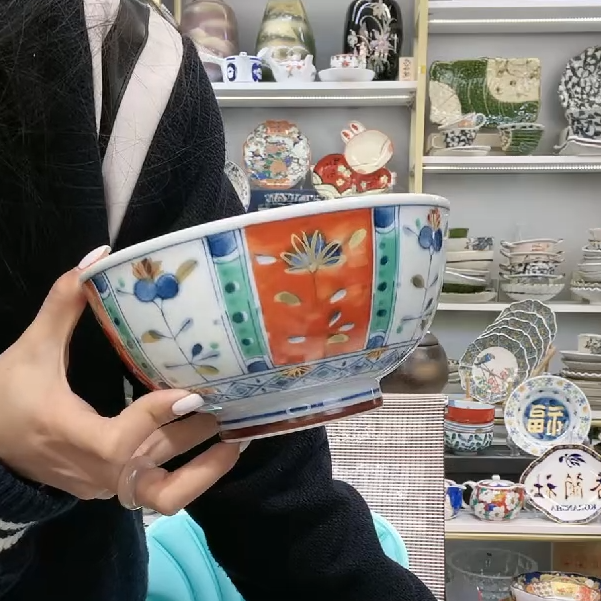 【单支】日本进口和蓝彩绘蓝凛堂面(丼)碗16.5cm-立花