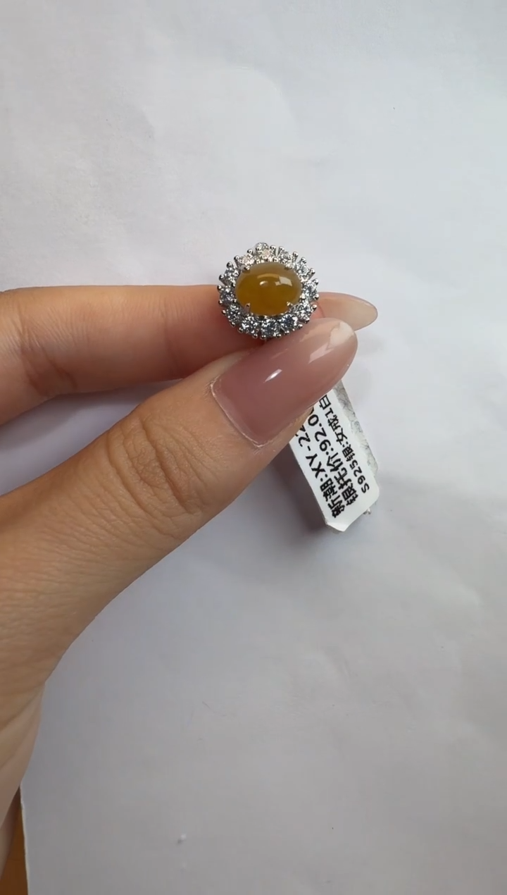 银S925镶嵌戒指翡翠通体925银镶缅甸A货翡翠戒指