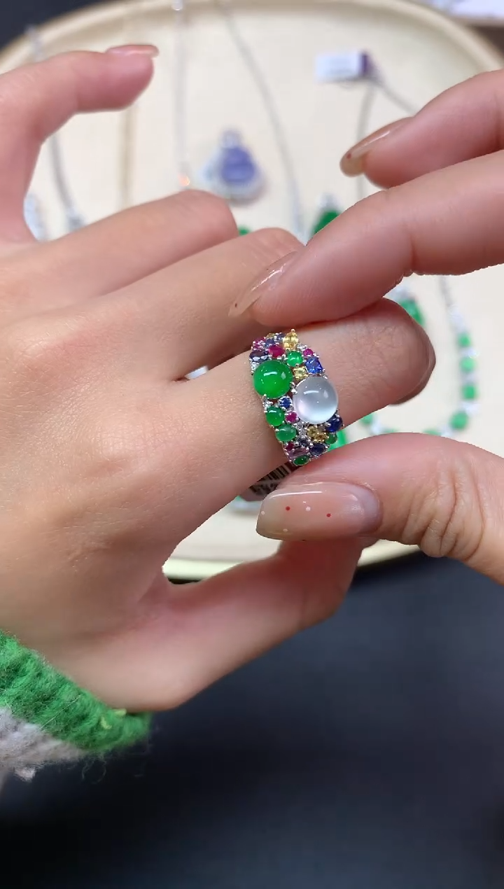 【闪购商品】翡翠戒指18K金镶嵌戒指A123|6980