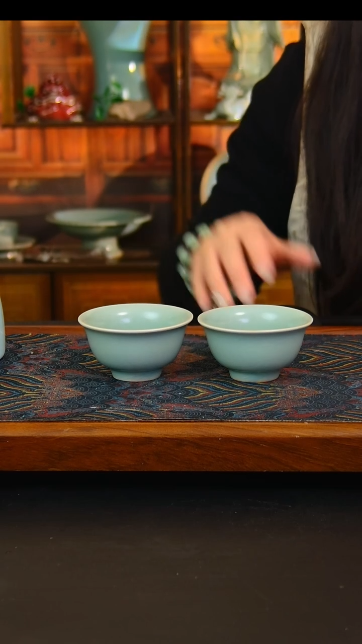 瓷片原矿汝瓷福利单杯一对，不完美
