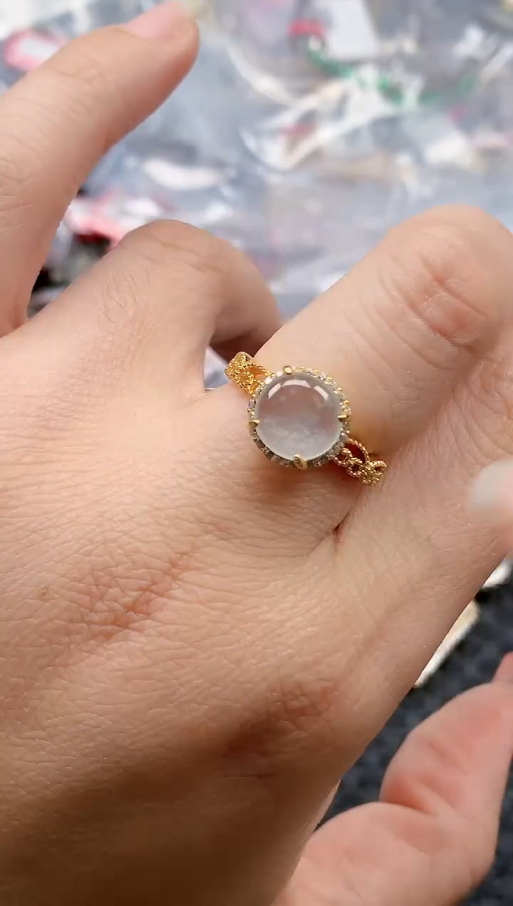 银S925镶嵌戒指翡翠天然A货缅甸翡翠