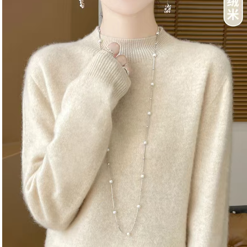 【100%羊毛】纯色针织衫加厚纯打底衫气质毛衣打底