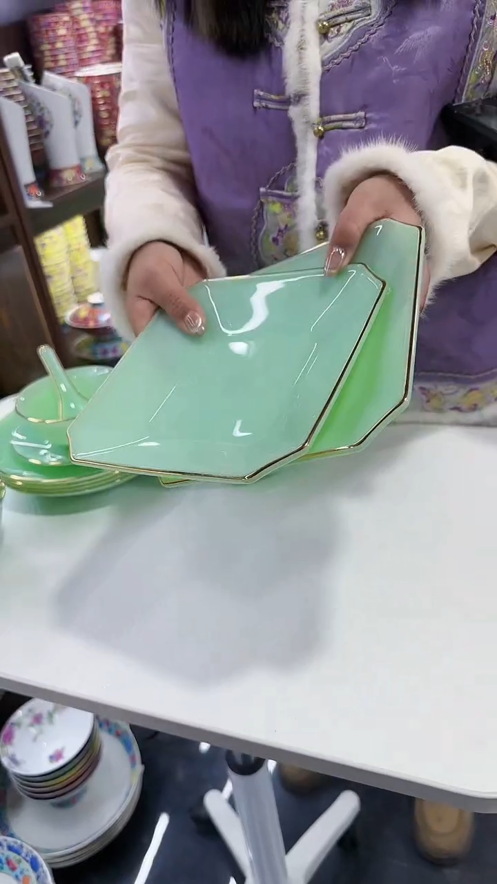 【闪购商品】瓷片玉瓷8英寸方盘2只景德镇