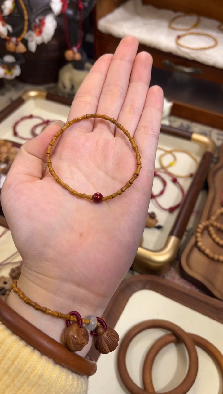 手串桃核【桃缘行】竹节「红色莎莎」桃木桃核辟、挡、驱、护 备注手围