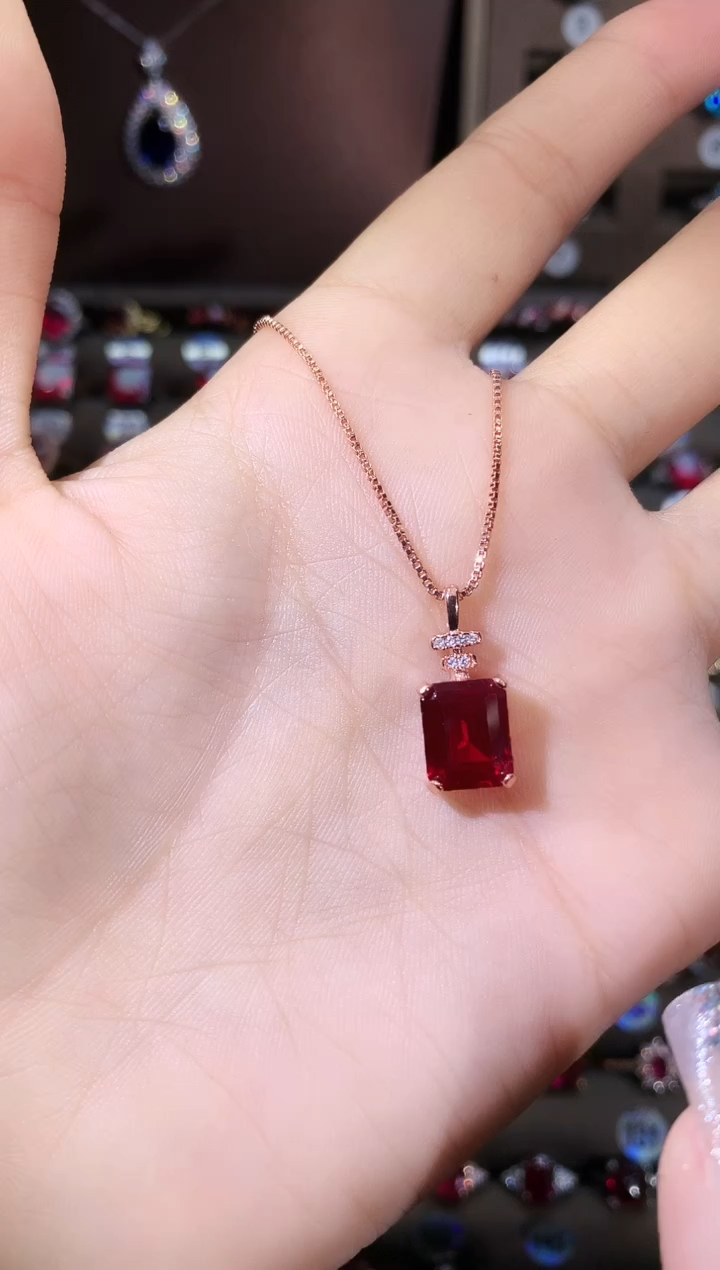 吊坠(赠链)银S925镶嵌红宝石810酒红玫瑰金