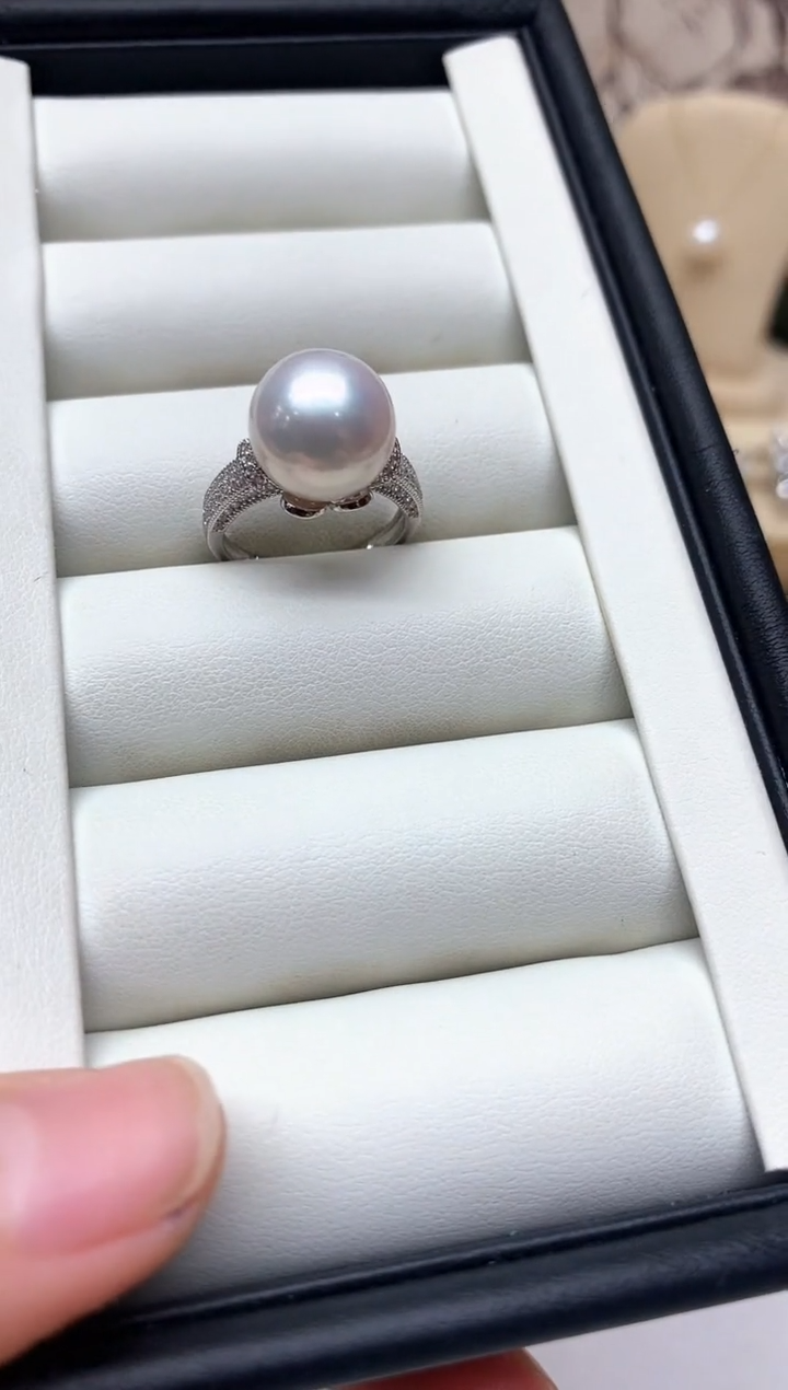 银S925镶嵌戒指淡水珍珠12-13mm
